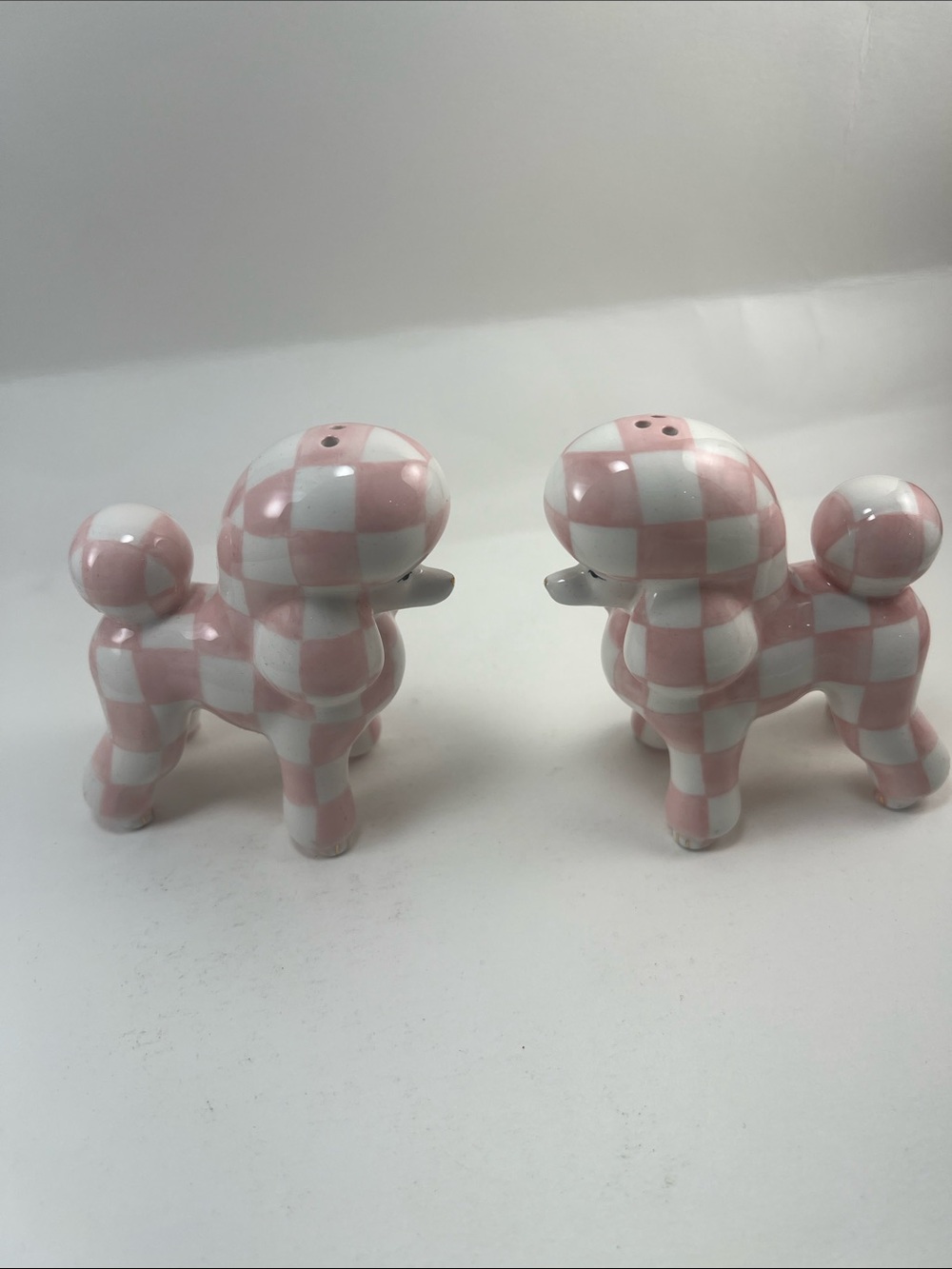 Pink & White Check Poodle Salt and Pepper Shaker Set